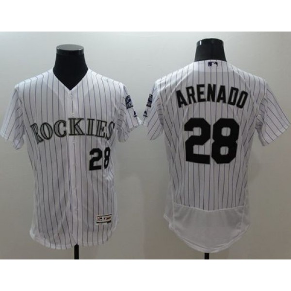 Rockies #28 Nolan Arenado White Strip Flexbase Authentic Collection Stitched Jersey