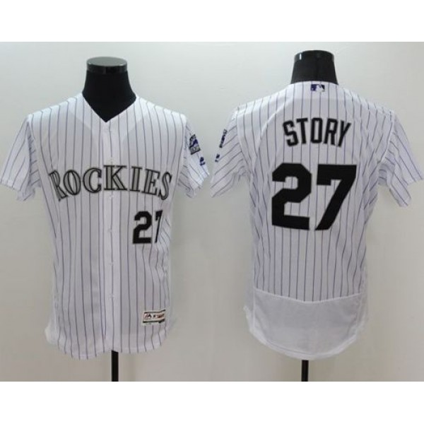 Rockies #27 Trevor Story White Strip Flexbase Authentic Collection Stitched Jersey