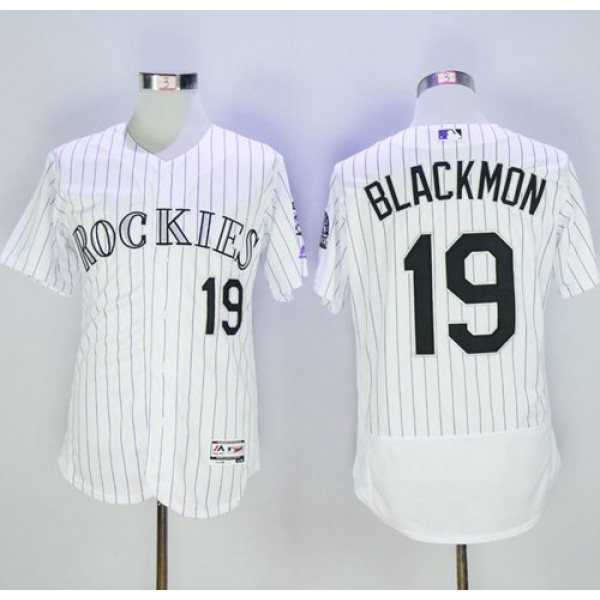 Rockies #19 Charlie Blackmon White Strip Flexbase Authentic Collection Stitched Jersey