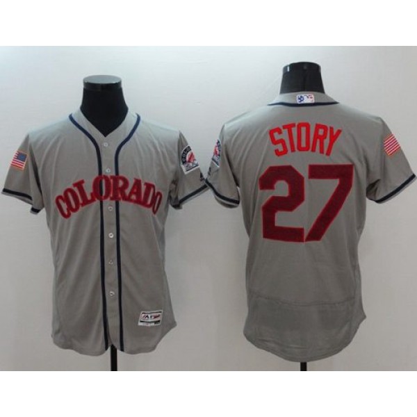 Rockies #27 Trevor Story Grey Fashion Stars Stripes Flexbase Authentic Stitched Jersey