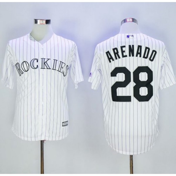 Rockies #28 Nolan Arenado White Strip New Cool Base Stitched Jersey