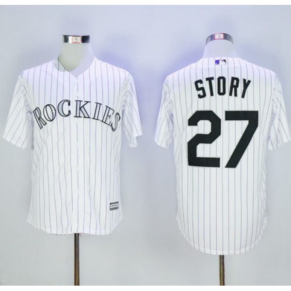Rockies #27 Trevor Story White Strip New Cool Base Stitched Jersey