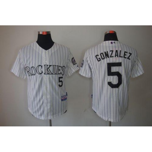 Rockies #5 Carlos Gonzalez Stitched White Cool Base Jersey