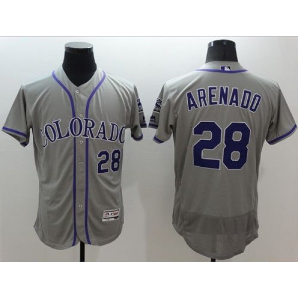 Rockies #28 Nolan Arenado Grey Flexbase Authentic Collection Stitched Jersey