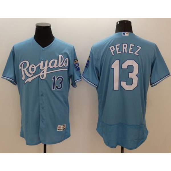 Royals #13 Salvador Perez Light Blue Flexbase Authentic Collection Stitched Jersey