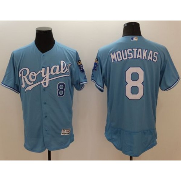 Royals #8 Mike Moustakas Light Blue Flexbase Authentic Collection Stitched Jersey