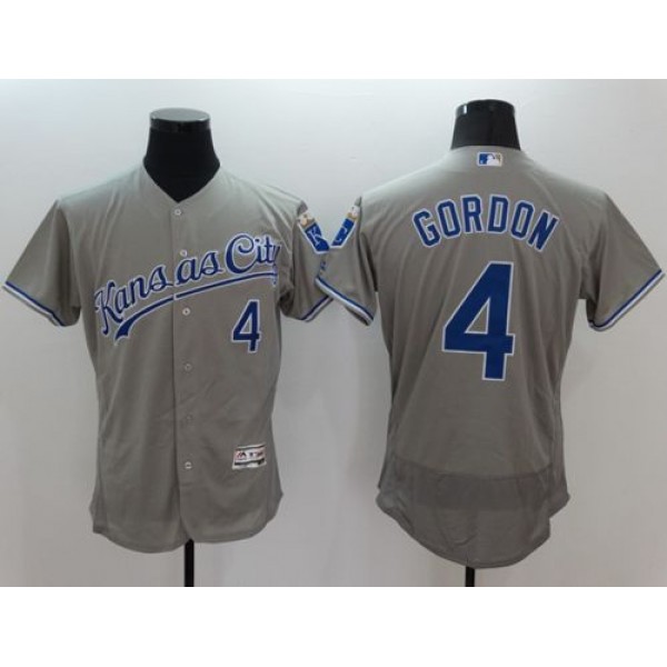 Royals #4 Alex Gordon Grey Flexbase Authentic Collection Stitched Jersey