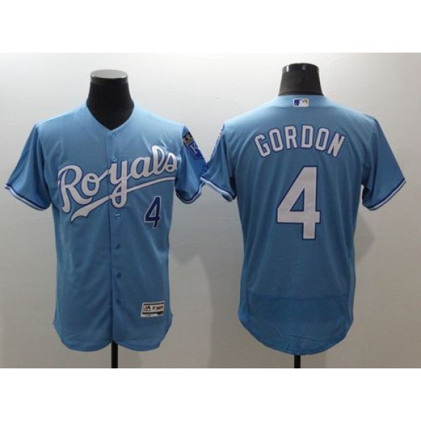 Royals #4 Alex Gordon Light Blue Flexbase Authentic Collection Stitched Jersey