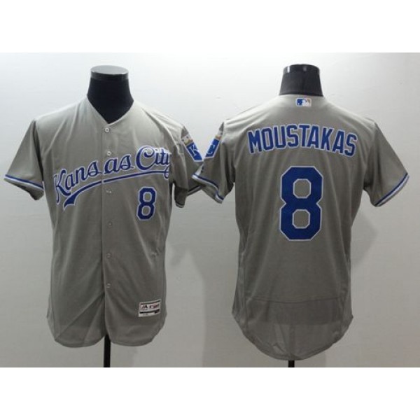 Royals #8 Mike Moustakas Grey Flexbase Authentic Collection Stitched Jersey