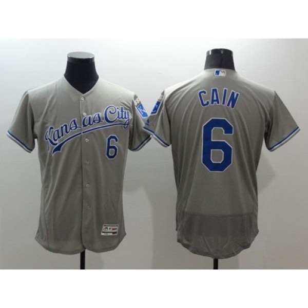 Royals #6 Lorenzo Cain Grey Flexbase Authentic Collection Stitched Jersey