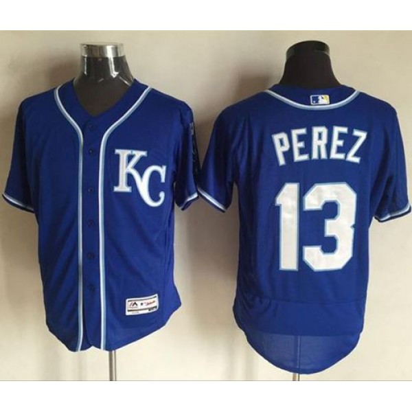 Royals #13 Salvador Perez Royal Blue Flexbase Authentic Collection Stitched Jersey
