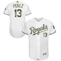 Royals #13 Salvador Perez White Flexbase Authentic Collection 2016 Memorial Day Stitched Jersey