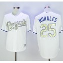 Royals #25 Kendrys Morales White New Cool Base 2015 World Series Champions Gold Program Stitched Jersey