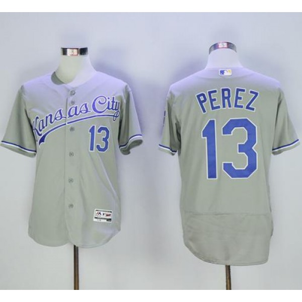 Royals #13 Salvador Perez Grey Flexbase Authentic Collection Stitched Jersey