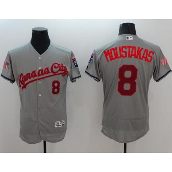 Royals #8 Mike Moustakas Grey Fashion Stars Stripes Flexbase Authentic Stitched Jersey