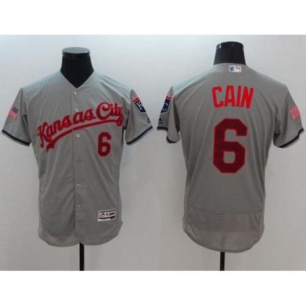 Royals #6 Lorenzo Cain Grey Fashion Stars Stripes Flexbase Authentic Stitched Jersey