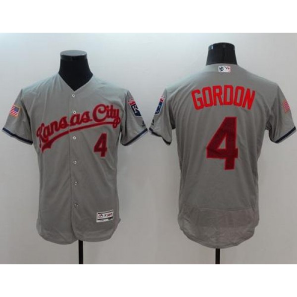 Royals #4 Alex Gordon Grey Fashion Stars Stripes Flexbase Authentic Stitched Jersey
