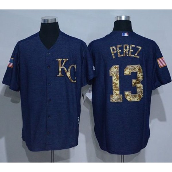 Royals #13 Salvador Perez Denim Blue Salute To Service Stitched Jersey