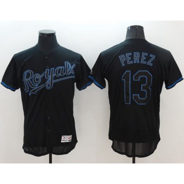 Royals #13 Salvador Perez Black Fashion Flexbase Authentic Collection Stitched Jersey