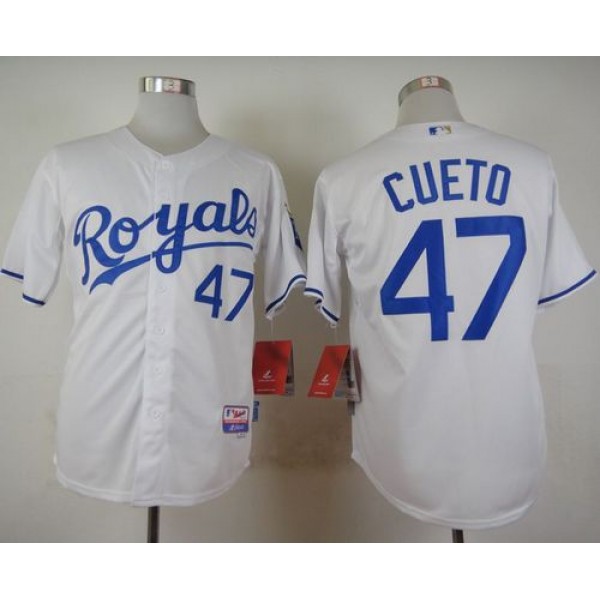 Royals #47 Johnny Cueto White Cool Base Stitched Jersey