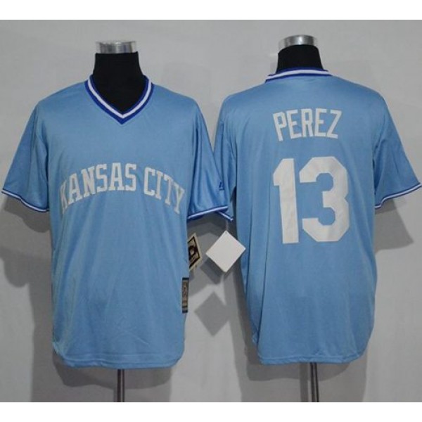 Royals #13 Salvador Perez Light Blue Cooperstown Stitched Jersey