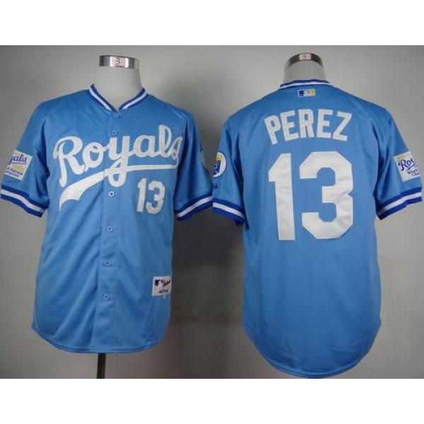 Royals #13 Salvador Perez Light Blue 1985 Turn Back The Clock Stitched Jersey