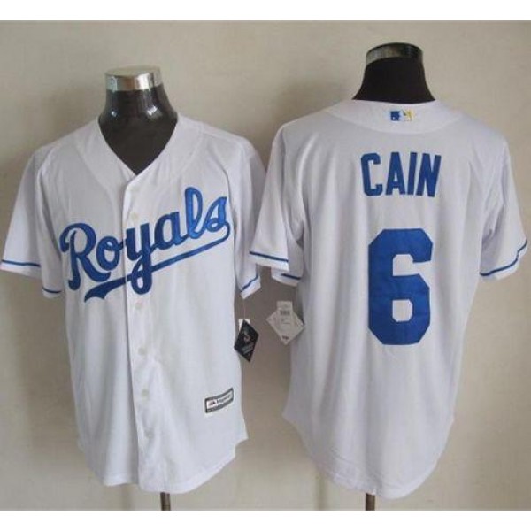 Royals #6 Lorenzo Cain White New Cool Base Stitched Jersey