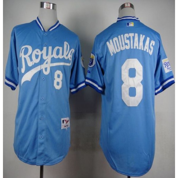 Royals #8 Mike Moustakas Light Blue 1985 Turn Back The Clock Stitched Jersey