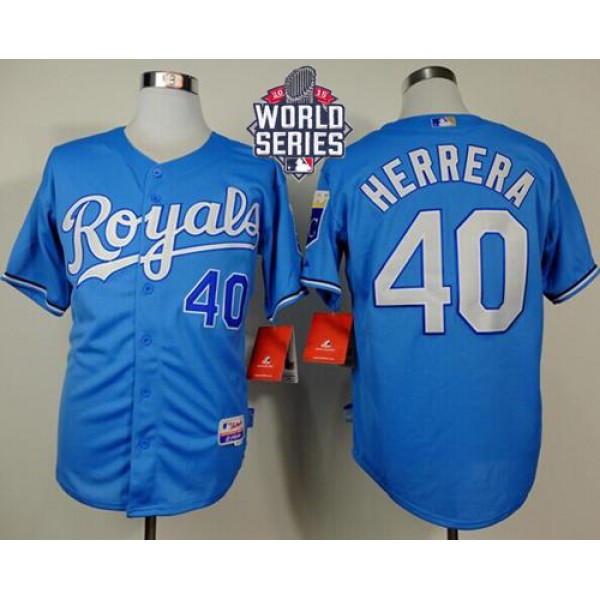 Royals #40 Kelvin Herrera Light Blue Alternate Cool Base W 2015 World Series Patch Stitched Jersey