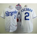 Royals #2 Alcides Escobar White Cool Base W 2015 World Series Patch Stitched Jersey