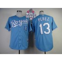 Royals #13 Salvador Perez Light Blue Cool Base W 2015 World Series Patch Stitched Jersey