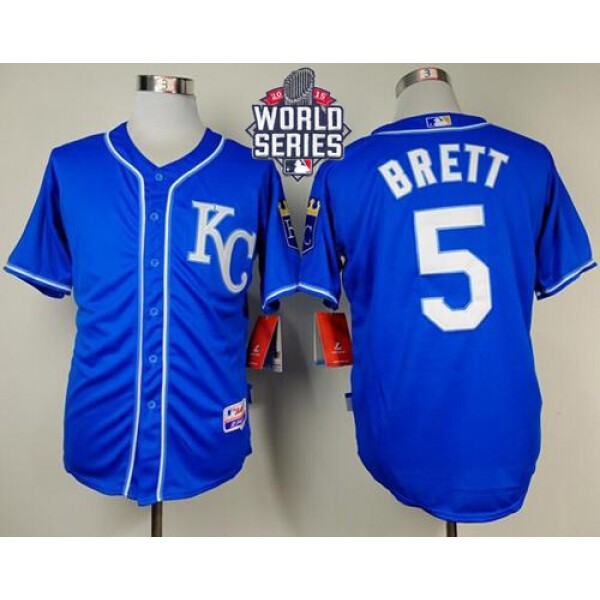 Royals #5 George Brett Light Blue Alternate 2 Cool Base W 2015 World Series Patch Stitched Jersey