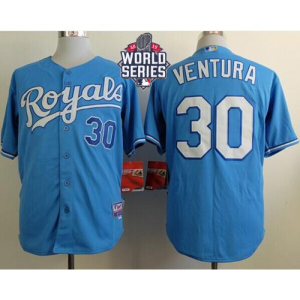Royals #30 Yordano Ventura Light Blue Cool Base W 2015 World Series Patch Stitched Jersey