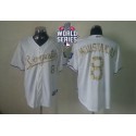 Royals #8 Mike Moustakas White USMC Cool Base W 2015 World Series Patch Stitched Jersey