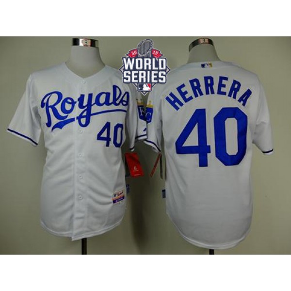Royals #40 Kelvin Herrera White Cool Base W 2015 World Series Patch Stitched Jersey