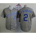Royals #2 Alcides Escobar Grey Cool Base W 2015 World Series Patch Stitched Jersey
