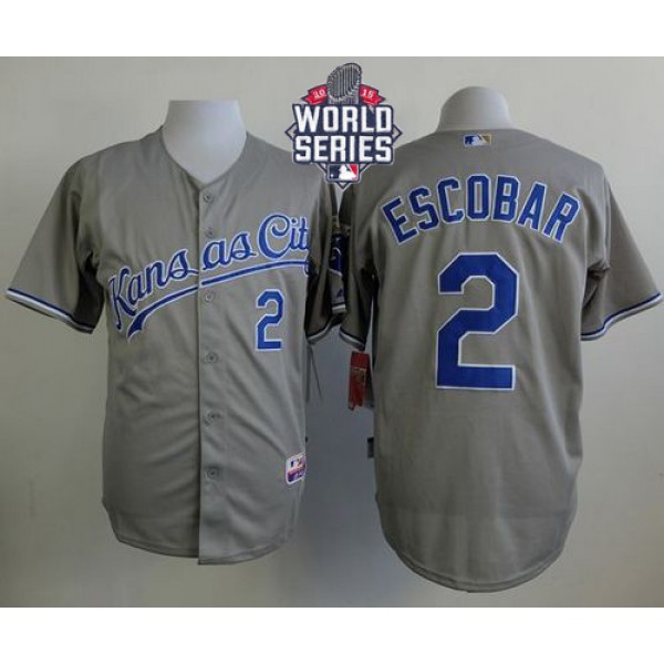 Royals #2 Alcides Escobar Grey Cool Base W 2015 World Series Patch Stitched Jersey