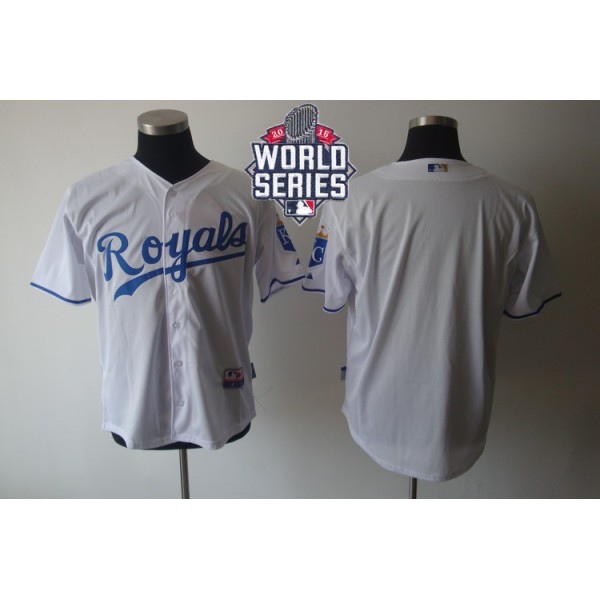 Royals Blank White Cool Base W 2015 World Series Patch Stitched Jersey