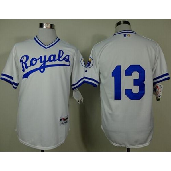 Royals #13 Salvador Perez White 1974 Turn Back The Clock Stitched Jersey