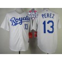 Royals #13 Salvador Perez White Cool Base W 2015 World Series Patch Stitched Jersey