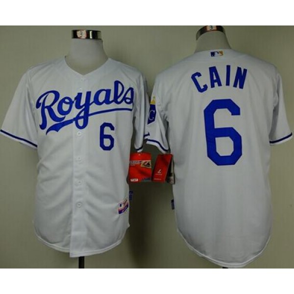 Royals #6 Lorenzo Cain White Cool Base Stitched Jersey