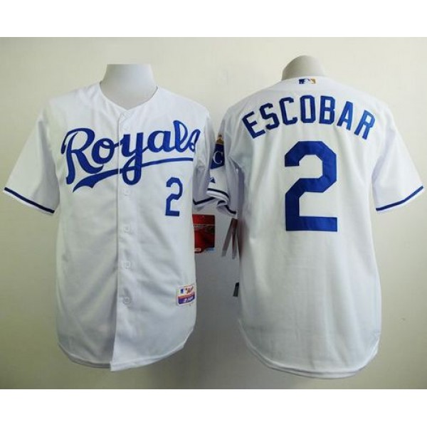 Royals #2 Alcides Escobar White Cool Base Stitched Jersey