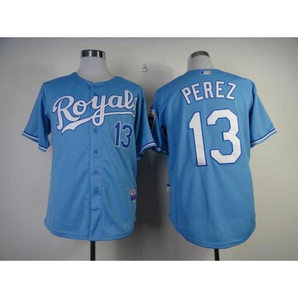 Royals #13 Salvador Perez Light Blue Cool Base Stitched Jersey