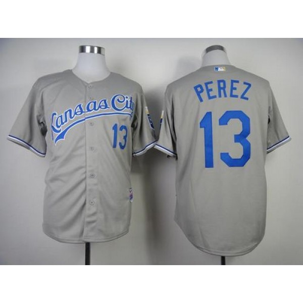 Royals #13 Salvador Perez Grey Cool Base Stitched Jersey