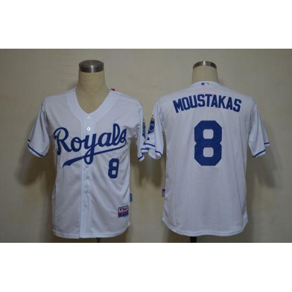 Royals #8 Mike Moustakas White Cool Base Stitched Jersey
