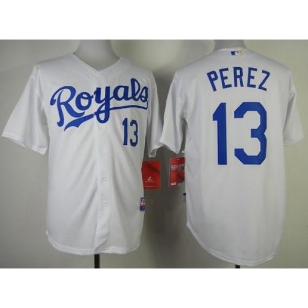 Royals #13 Salvador Perez White Cool Base Stitched Jersey