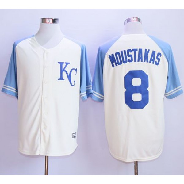 Royals #8 Mike Moustakas Cream Exclusive Vintage Stitched Jersey
