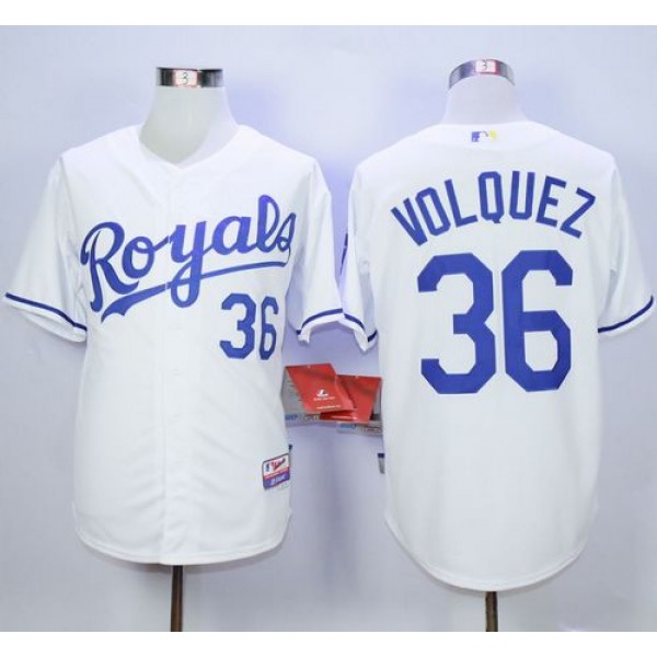 Royals #36 Edinson Volquez White Cool Base Stitched Jersey