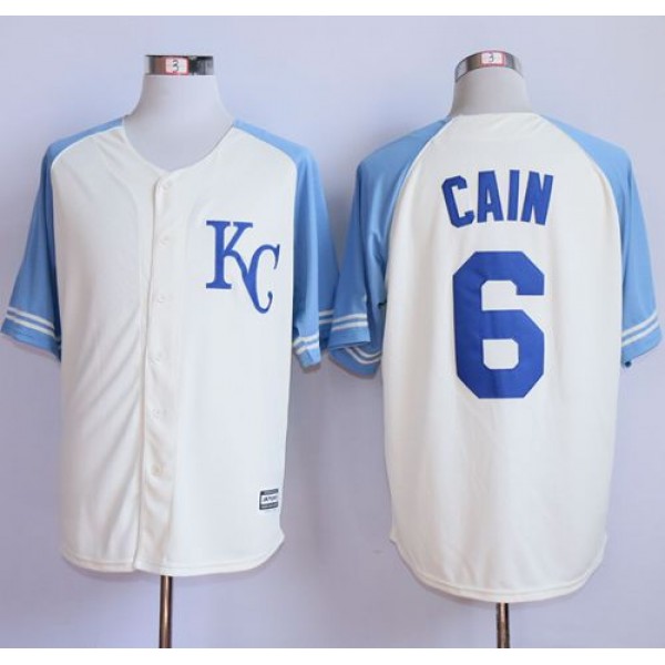 Royals #6 Lorenzo Cain Cream Exclusive Vintage Stitched Jersey