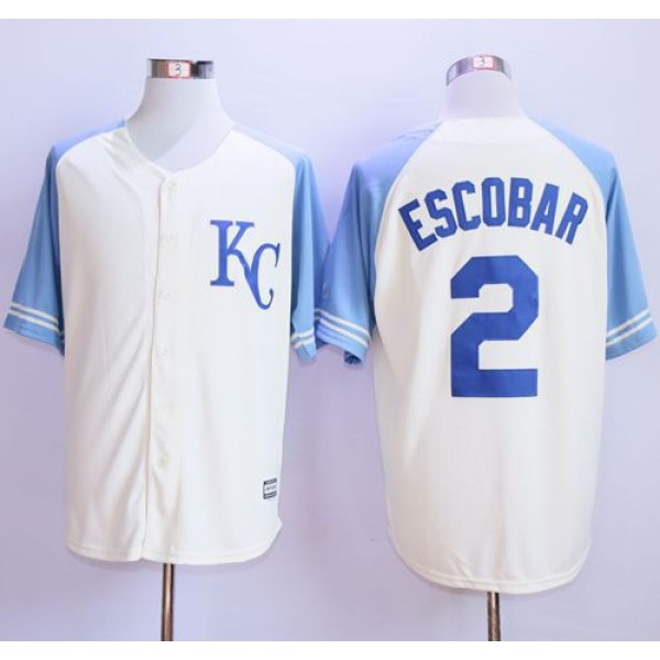 Royals #2 Alcides Escobar Cream Exclusive Vintage Stitched Jersey